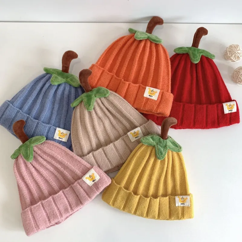 Pumpkin Style Knitted Winter Beanie Hat for 1-4 Years Kids Soft Warm Baby Toddler Caps Cute Korean Autumn Outdoor Unisex Hat