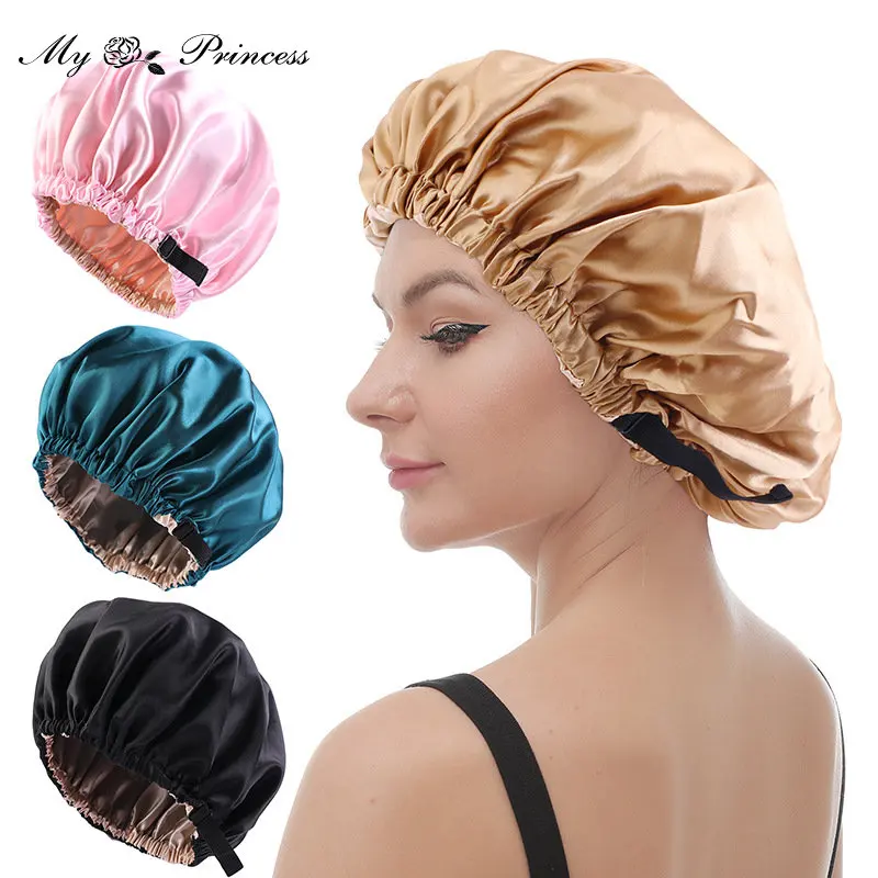 New Satin Hair Cap For Sleeping Invisible Flat Imitation Silk Round Haircare Women Headwear Ceremony Adjusting Button Night Hat