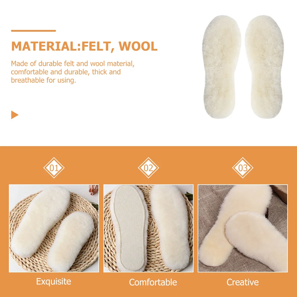 

1Pair Warm Wool Insoles Durable Felt Replacement Shoe Inserts for Men Women Winter Boots Comfortable Breathable