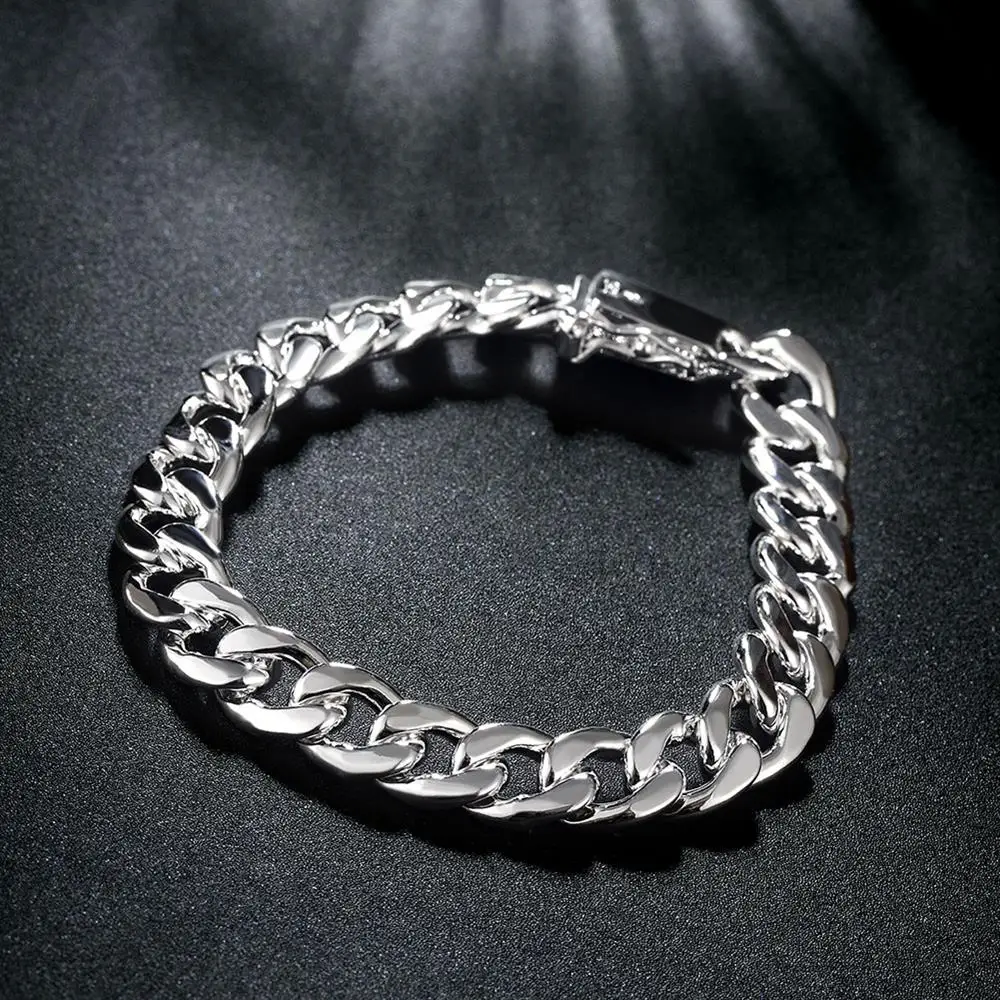 

Popular Brands Charms 10MM Geometry Chain 925 Sterling Silver Bracelets for Man Women Wedding Party Gifts Fashion Jewelry