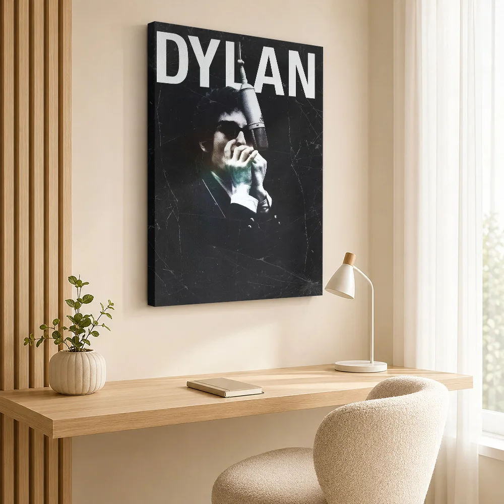 Bob Dylan Portrait With Harmonica Canvas Poster Customized Photo Black And White Graphic Wall Art For Music Studio Reception