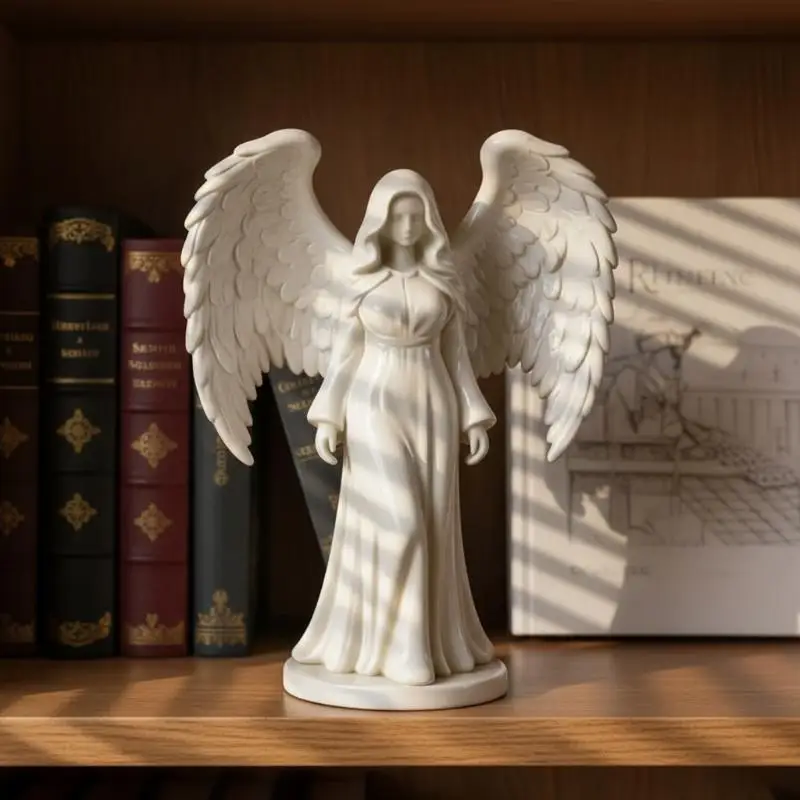 3D Printed White Angel Statue Figurine with Wings Prayer Guardian Angel Sculpture Home Table Decor Gift