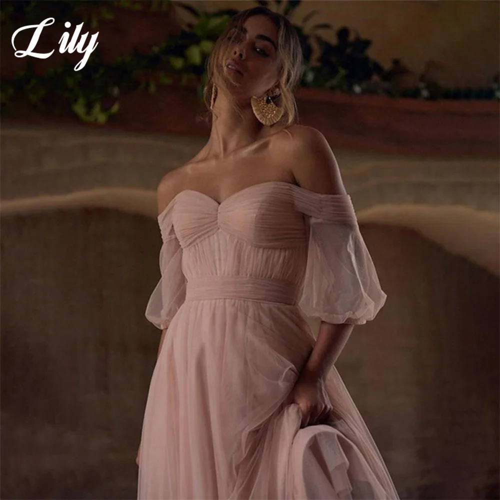 Lily Off the Shoulder Prom Dress Pink Blush Party Dresses Net Sweetheart Celebrity Gowns Wedding Party Dress вечерние платья