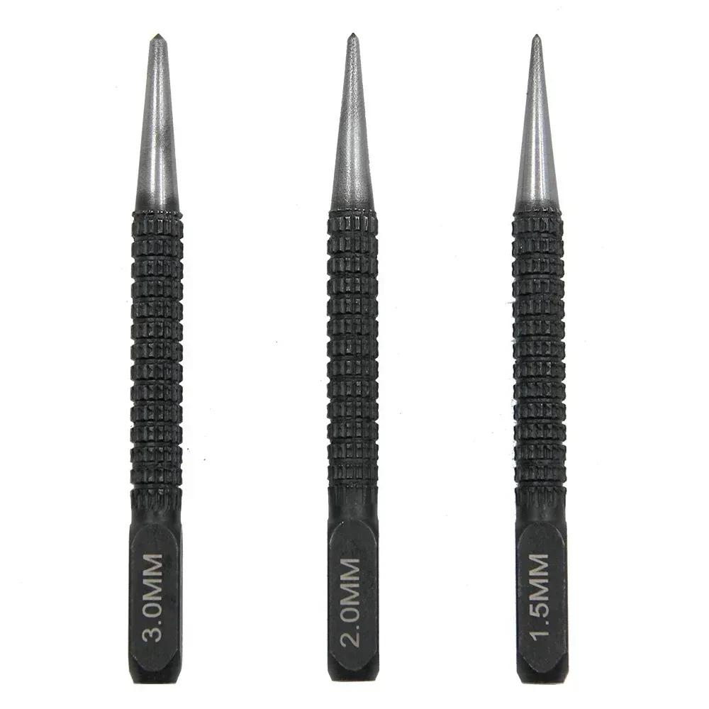 Hand Center Pin Punch Kit 1.5/2/3mm Tapered Tip Hard Steel Punch For Construction Metal Working Drilling Position Locator