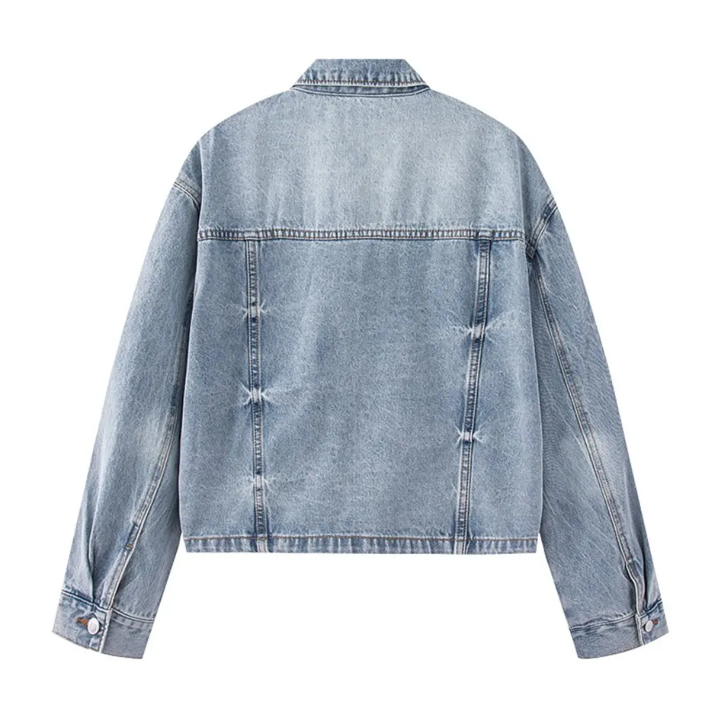 

24LIU-2194 Women's Korean Denim Jacket Casual Spring Flip Pocket Design Wholesale Fashion Top for