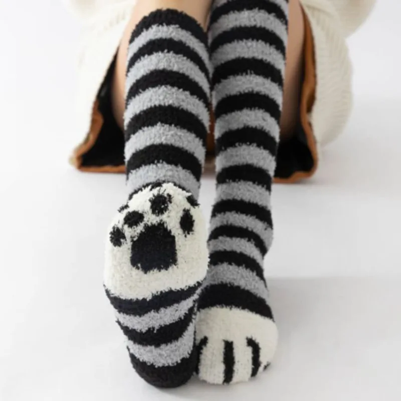 2 paires de chaussettes chaudes d'hiver pour femmes, à rayures épaisses, douces, confortables pour la maison et les loisirs, chaussettes de sol