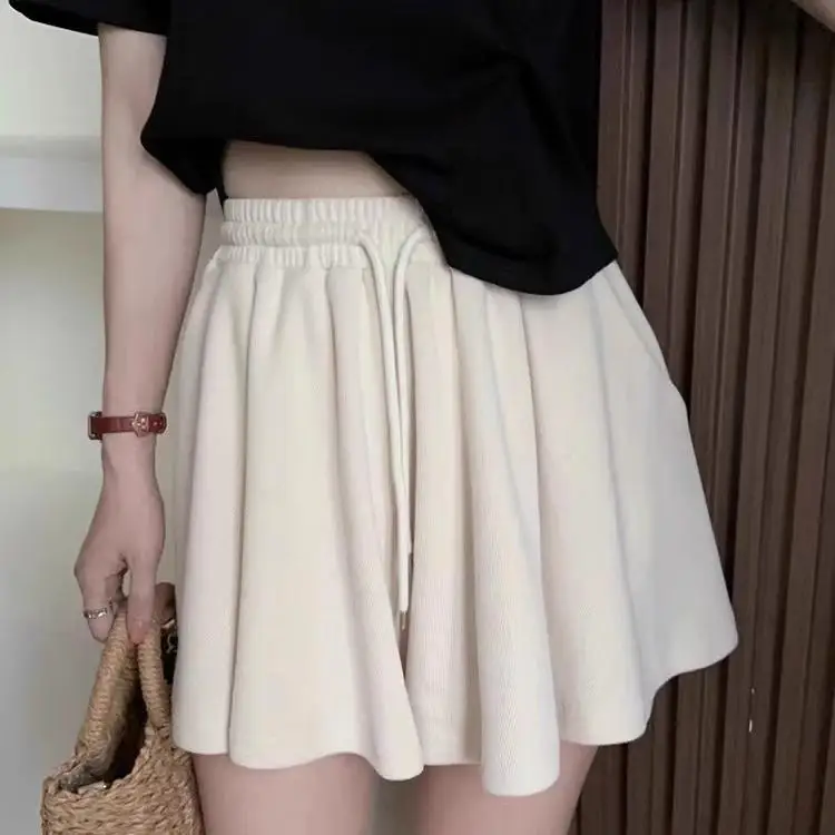 하이웨이스트 캐주얼 스포츠 발레 스타일 여성 반바지 와이드 레그 팬츠 스커트 핫팬츠 슬리밍 효과 봄 출퇴근 스타일