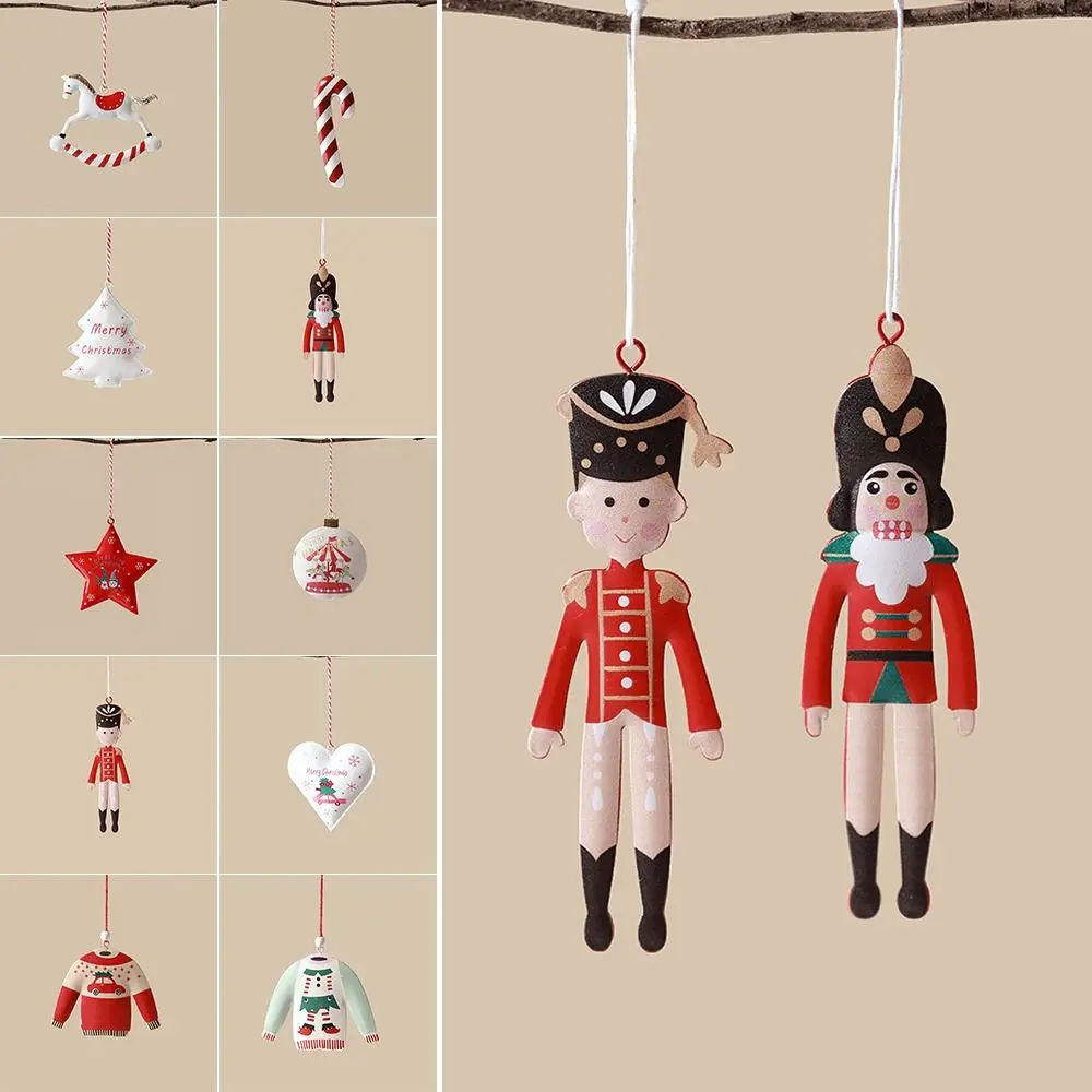 

Nordic Christmas Hanging Pendants Double-sides Painted Star Heart Xmas Tree Decor Festival Favors Iron Art Drop Ornaments