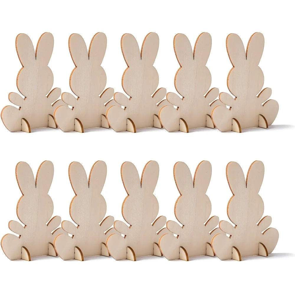 

15 Unfinished Wooden Easter Bunny Paper Cuts, 3D Rabbit Shape Stand Ornaments, Suitable for DIY Crafts, Table Decorations