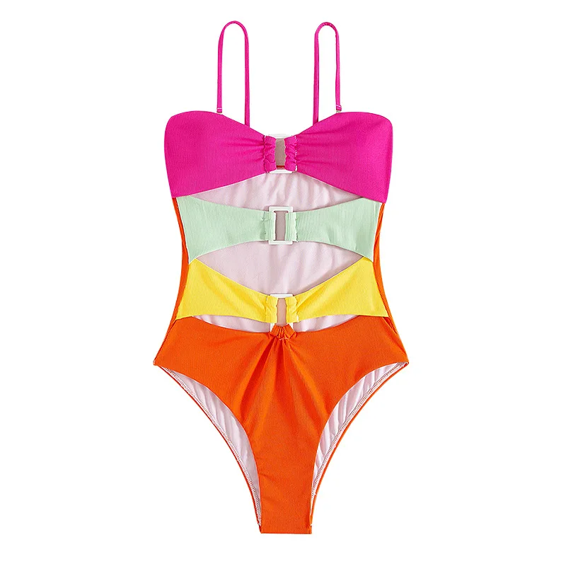 Nữ Bikini Bộ Đồ Bơi 2022 Mùa Hè Mới Thời Trang Nối Rỗng Sling Thiết Kế Suông Nơ Đồ Bơi Một Mảnh Sexy Đi Biển khi Mặc