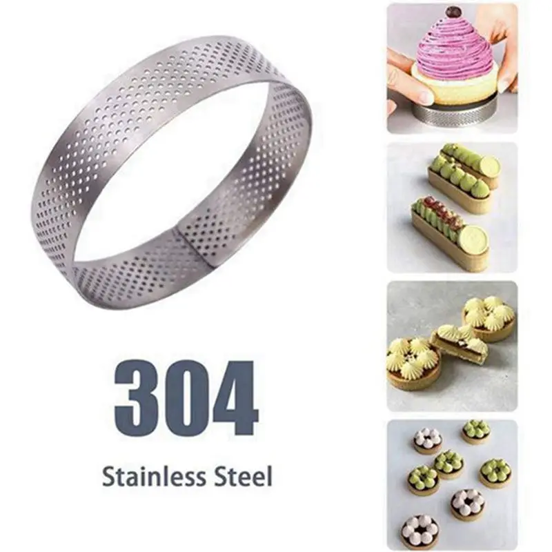 AFOURT-60 Stück Runde Tortenringe mit Löchern für Obstkuchen, Quiches, Kuchen, Mousse, Küchenbackform, Perforierter Kuchenring 8cm – Detail 6