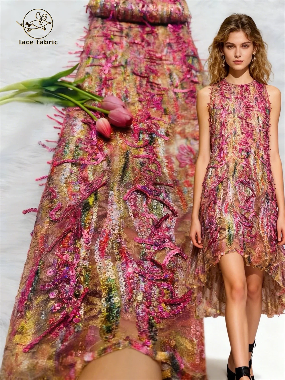 

New French Nigerian Sequins Net Lace 2026 High Quality African Mesh Tassel Sequence Lace Fabric For Evening dress Weddings Party