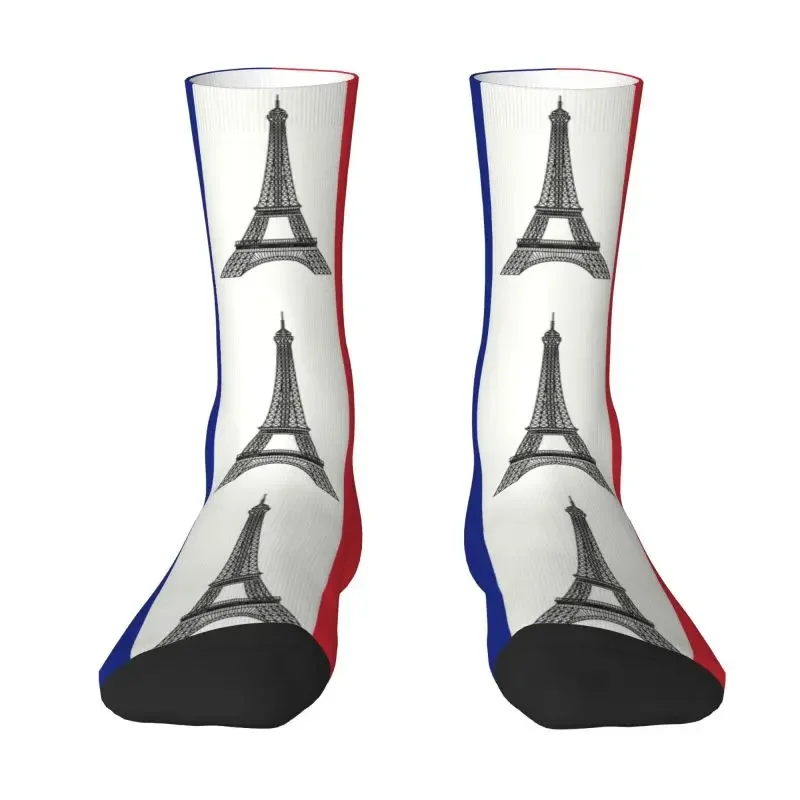 Unisex respirável 3D impressão meias, bandeira da França, vestido de meias, louco tripulação meias, quente, francês La Tour Eiffel Tower