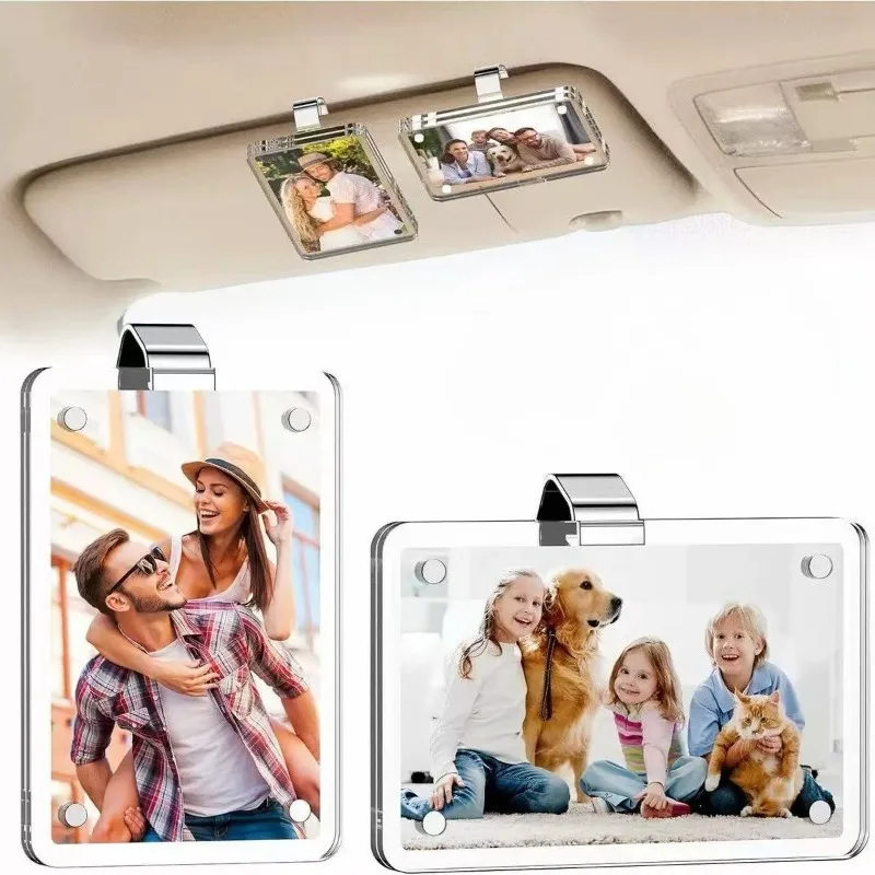 Car Sun Visor Magnetic Acrylic Photo Holder Refrigerator Surface Note Holder Photo Storage Frame Holder Car Accessories Interior