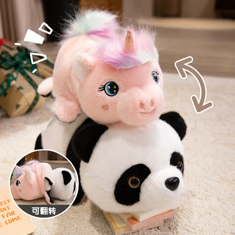 

25 см/35 см перевернутая креативная плюшевая игрушка единорог превращается в панду, единорог и панда мягкая подушка игрушка детские мультяшные подарки на день рождения