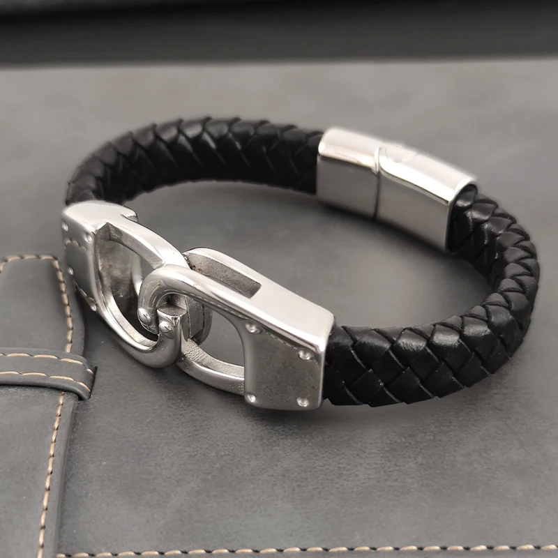 Classic Infinite Symbol Leather Bracelet Multi-layer Men Stainless Steel Punk Magnetic Clasp Bangle for Friend Charm Jewelry