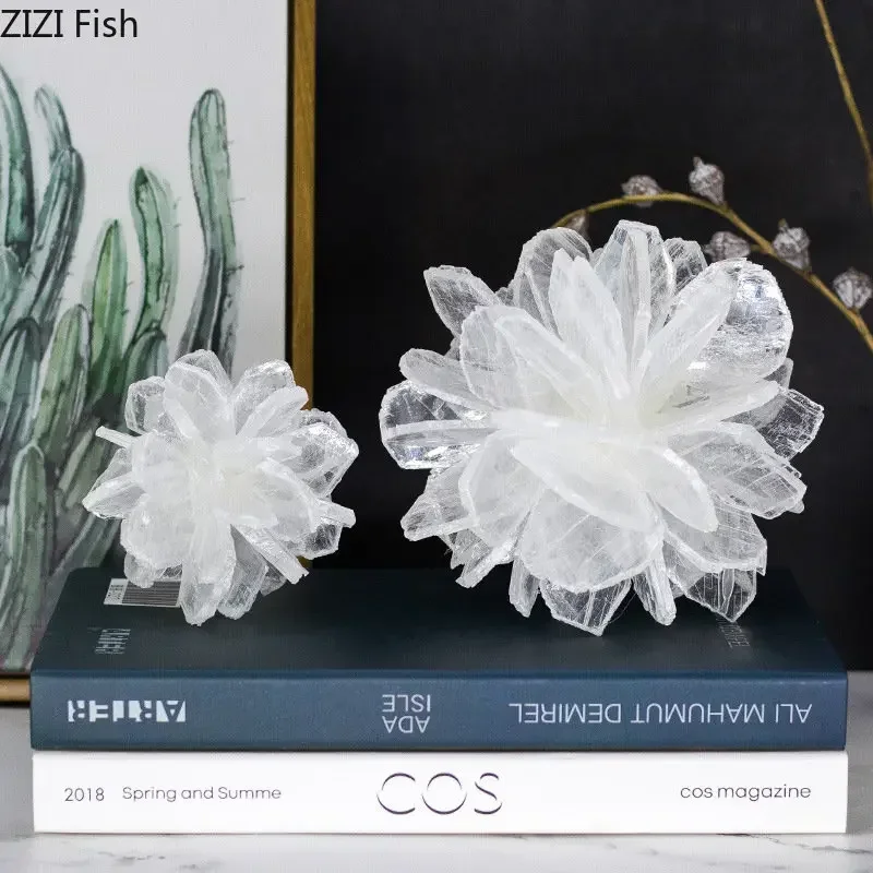 Ore Cluster Flower Crafts Ornaments Living Room Decoration Gypsum White Flower Artwork Room Aesthetics Decor Furnishings