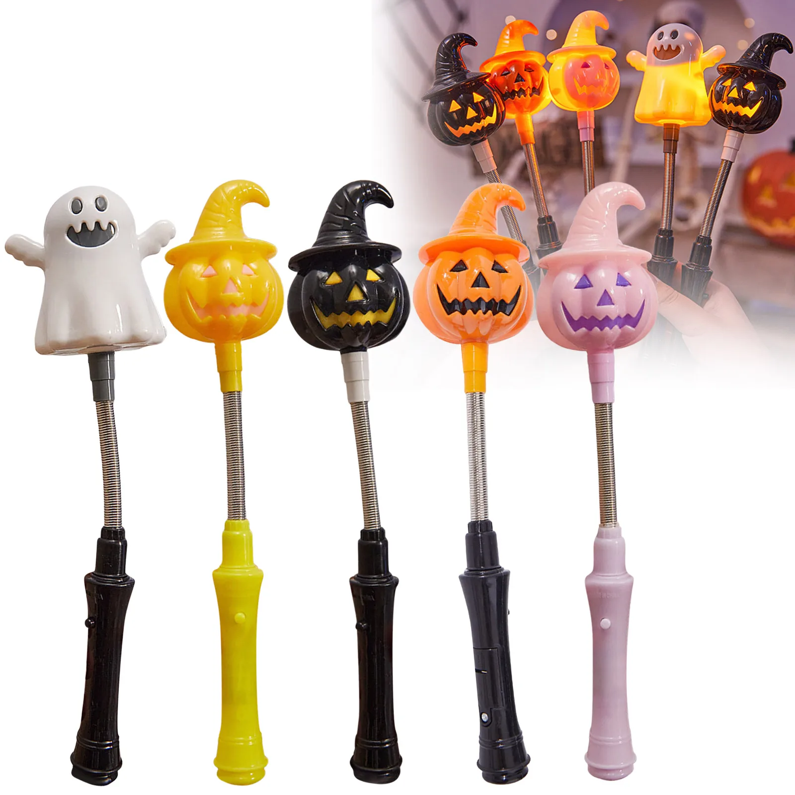 

Halloween Pumpkin Hand Cranked Wand 1.5mA Ghost Witch Shaped Light Up Kids Toys Festive Party Supplies игрушки для детей