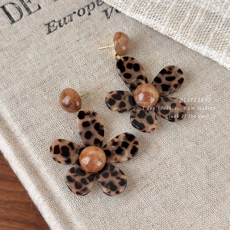 Earrings Leopard Flower Vintage Brown Geometric Small Bold Unique Chic Women Early Fall Daily Party Lightweight Metal