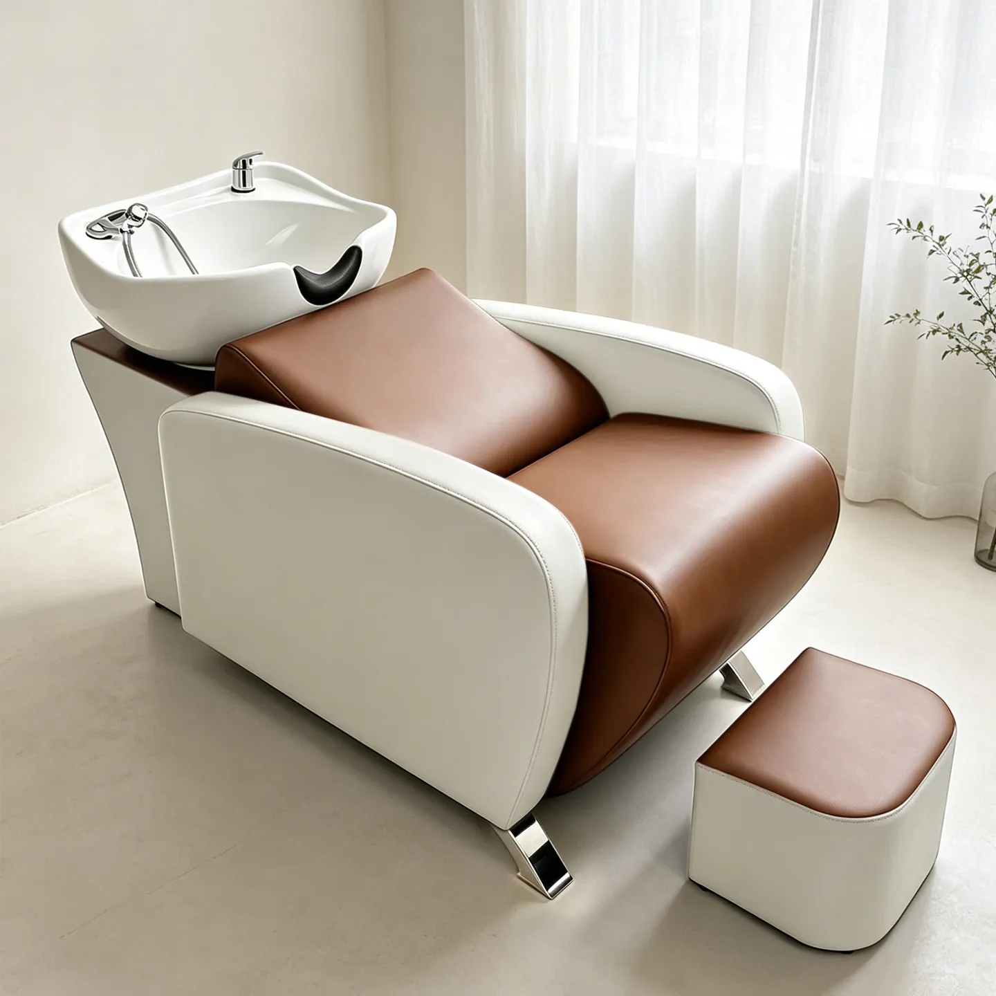 Fashion Hairdresser Commercial Ceramic Basin Sponge Water Bed Simple Barber Shop Half-lying Light Luxury Hair Shampoo Chair