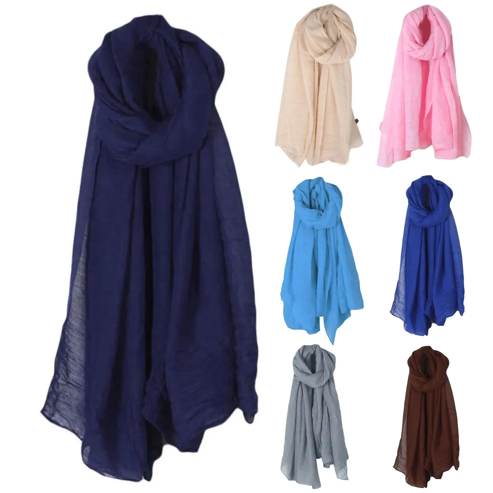 

Fashion New 16 Colors Women Long Scarf Wrap Scarves Vintage Cotton Linen Large Shawl Hijab Elegant Solid Black Red White