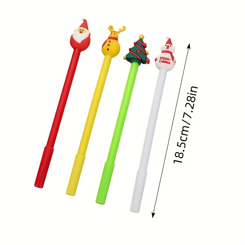 12 Christmas-Themed 3D Character Pen Caps (Santa Claus / Reindeer / Christmas Tree), Multiple Styles Randomly Selected, Straight Barrel Gel Pens, Christmas Holiday Gifts, Children's Party Favors, Student Stationery