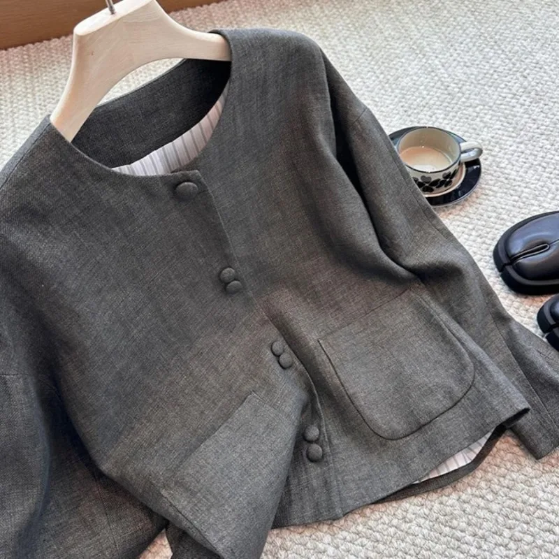 

Универсальная элегантная простая повседневная серая однобортная удобная женская куртка