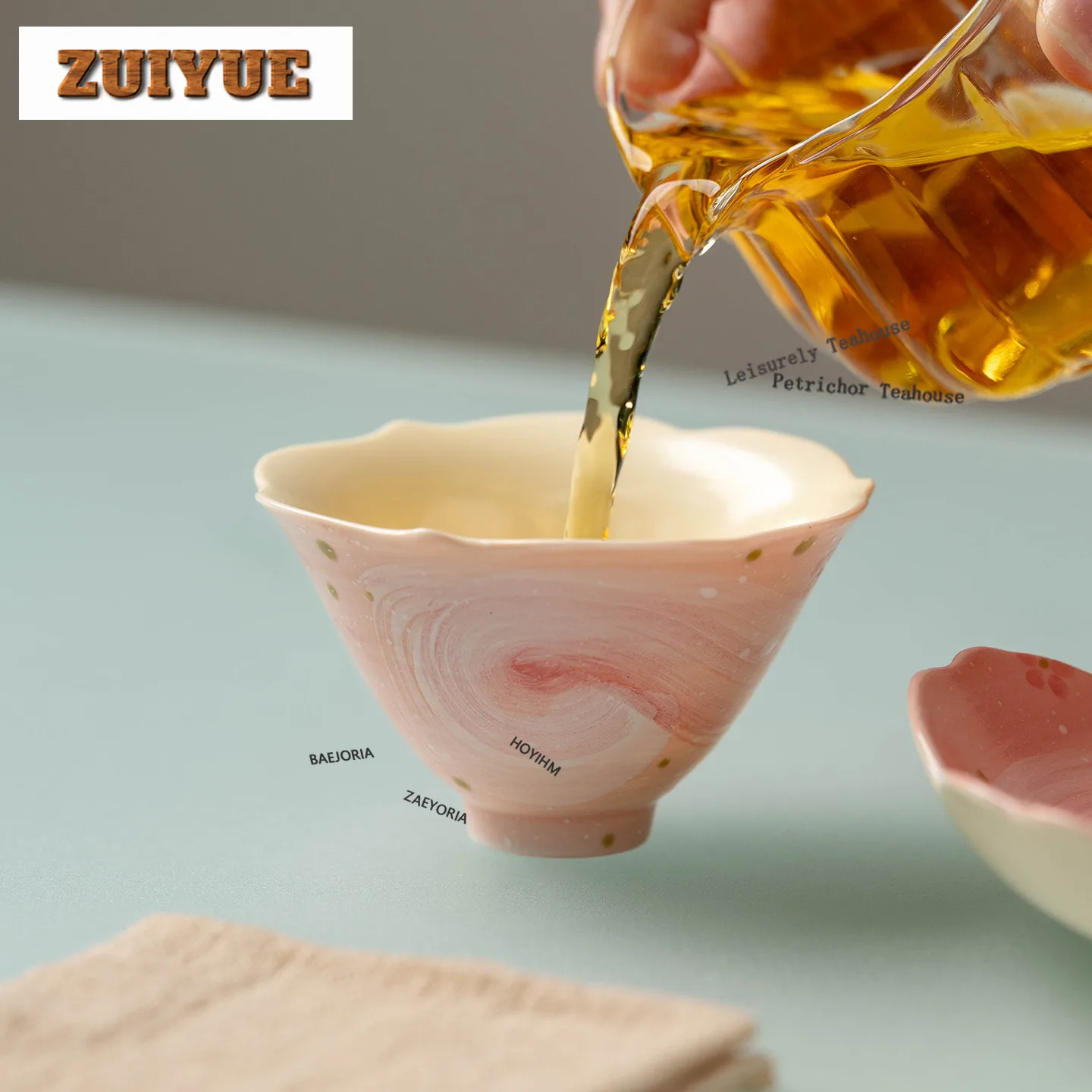 HOYIHM 80ml Hand-painted Pink Mist Starry Sky Teacup Handmade Tea Bowl Tea Cup Set Tea-tasting Personal Cup Jianzhan Master Cups