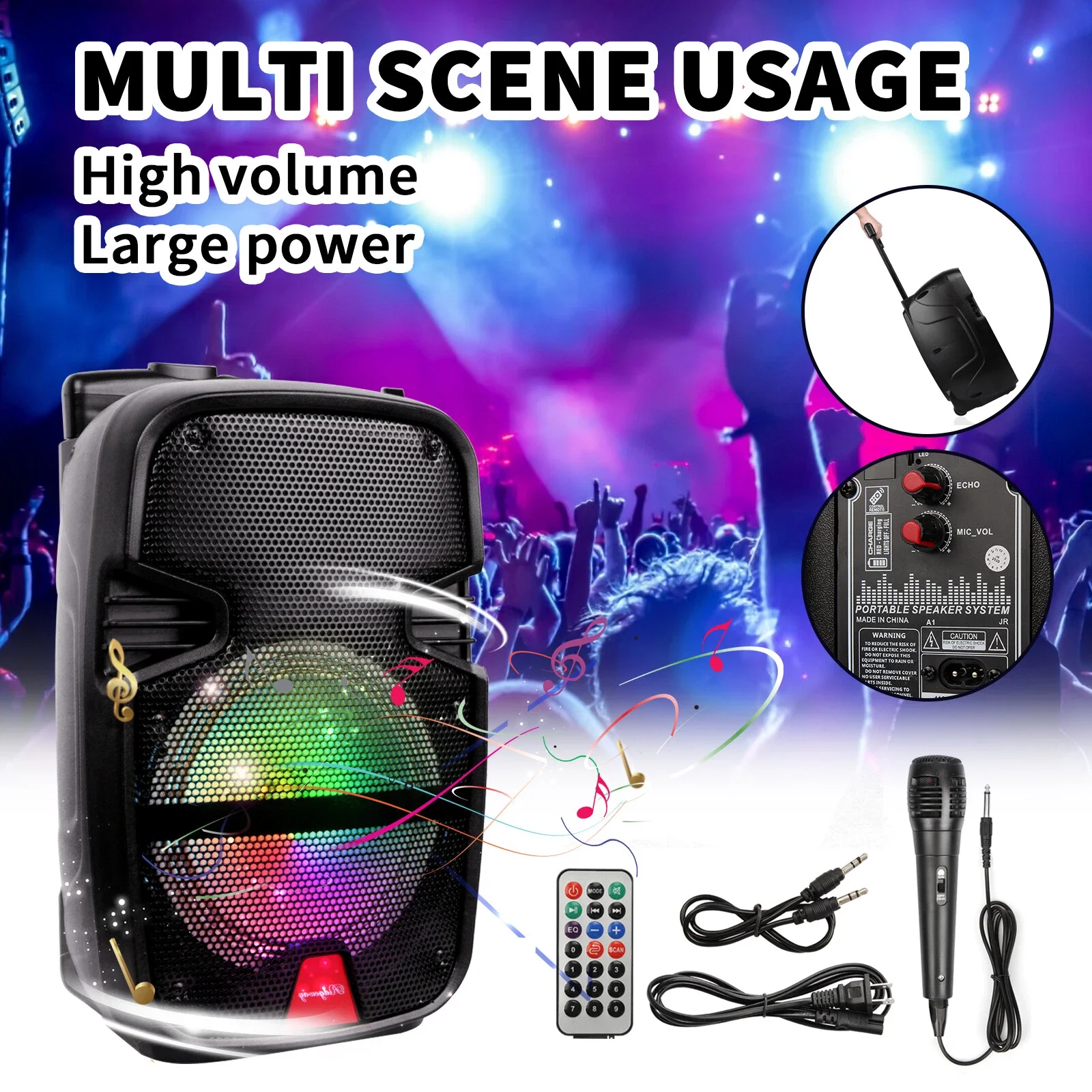 3000W Portable Bluetooth Party Speaker System Subwoofer Heavy Bass w/ Microphone