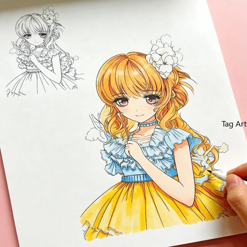 A Beautiful Princess Coloring Copy Album, Character Line Drawing Coloring Exercise Book, 24 Different Princess Drawing Patterns