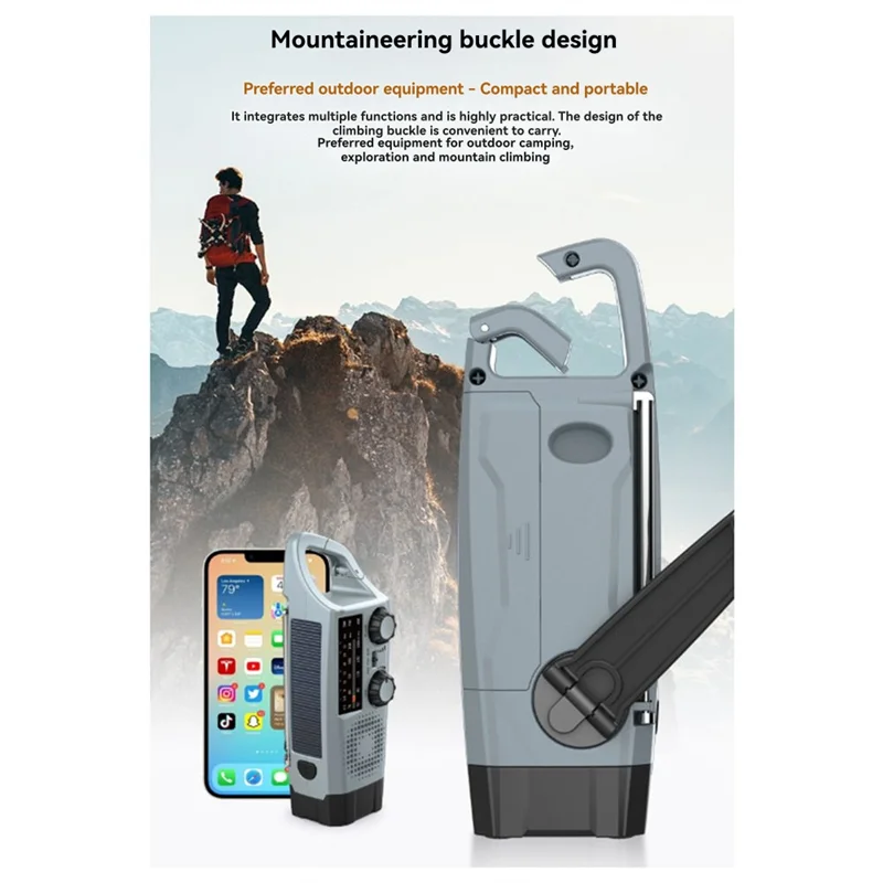 Y45A-Multi-Function Solar Emergency Radio With AM/FM/WB Bands Large Flashlight Hand-Crank Generator Portable Phone Charger SOS A