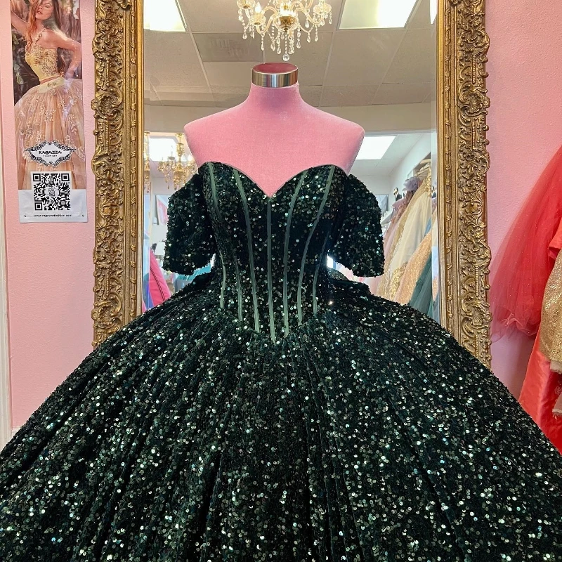 ANGELSBRIDEP verde con lazo grande vestidos de quinceañera cuentas con lentejuelas tren capilla vestido De15 Anos vestido Formal de graduación personalizado