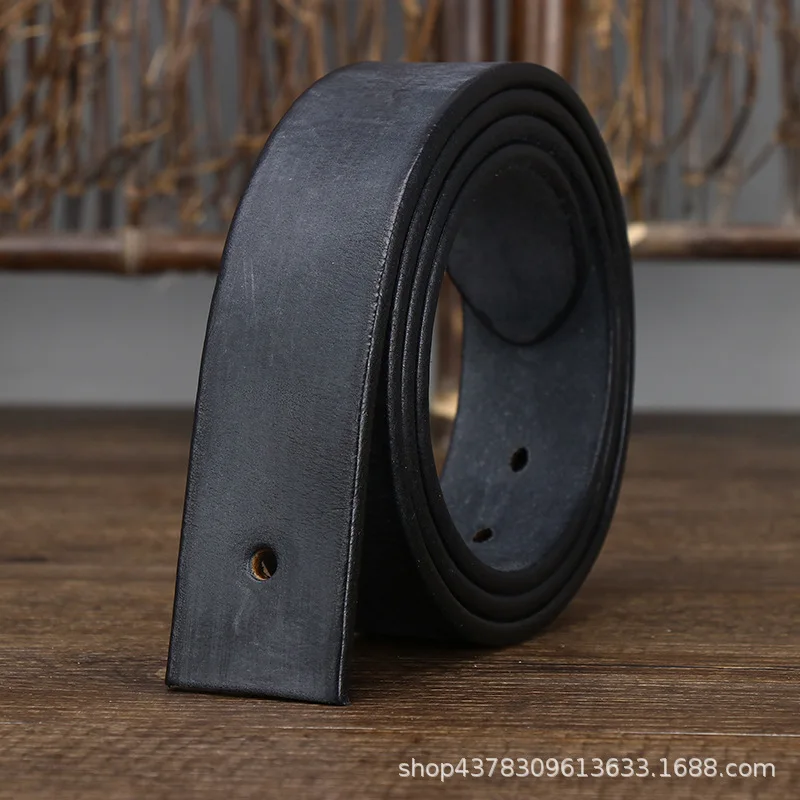 헤드리스 핀 버클 헤드리스 벨트 버클 레트로 천연 소가죽 남성 벨트 정품 가죽 두꺼운