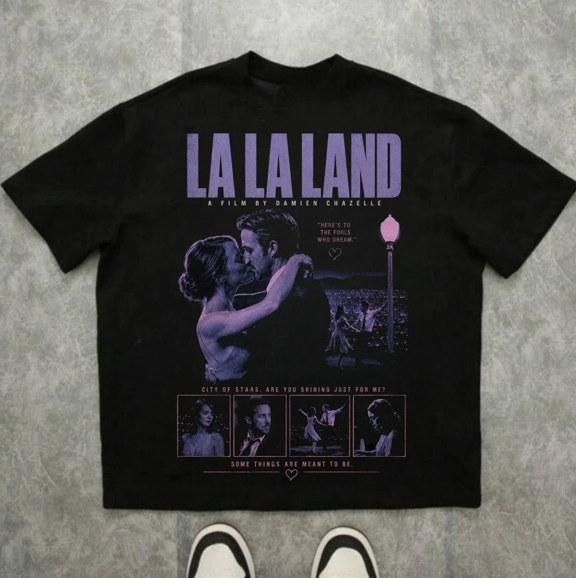 La La Land Vintage Movie Poster Graphic T-Shirt Four season popular unisex cotton T-shirt