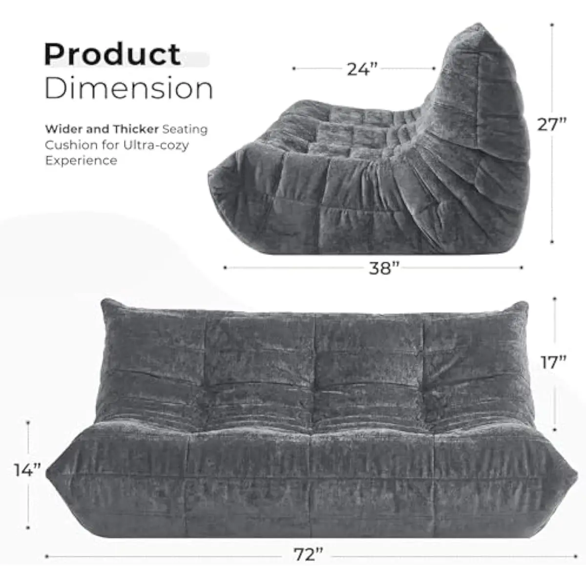 Extra-Large 3-Person Modular Lounge Seat with Ergonomic L-Shaped Contour Support • Golden Diamond Velvet Cover • High-Resilience