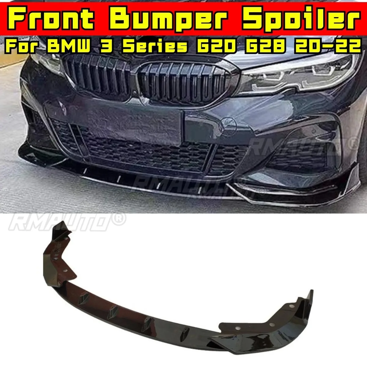 

Car Front Bumper Lip Diffuser Spoiler Splitter Glossy Black Modification Part ForBMW 3 Series G20 G28 2020-2022 Car Accessories