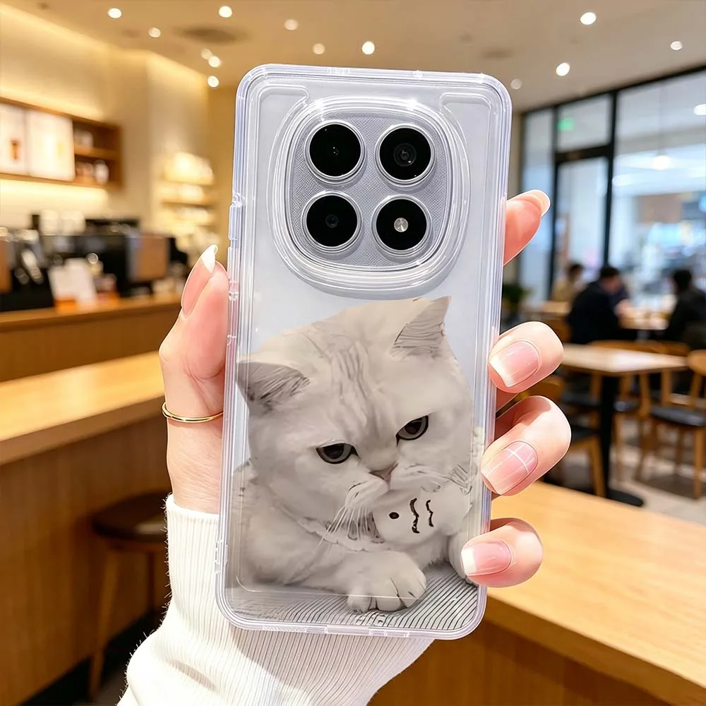 Funda de teléfono con diseño de gato británico de pelo corto, color blanco, para Xiaomi POCO X7 X6 X5 F7 F6 F5 F4 M8 M6 C85 C71 Pro, funda protectora transparente