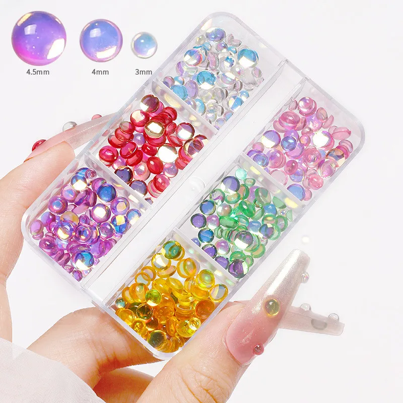 3D Flatback Nail Charms Decor Candy Cherry Diamond Rose Beads Mixed Colour Crystal 6 Grids Nail Aurora Candy Color Rhinestones