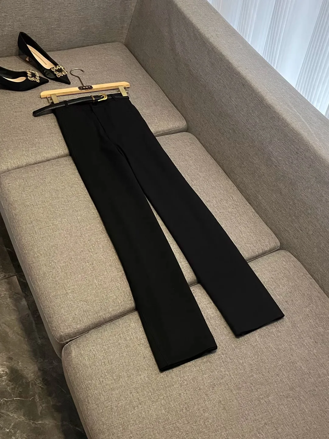 

Эластичные женские брюки с высокой талией, осенние повседневные длинные брюки, утягивающие нейтральные брюки с ножом, хлопчатобумажная ткань X294