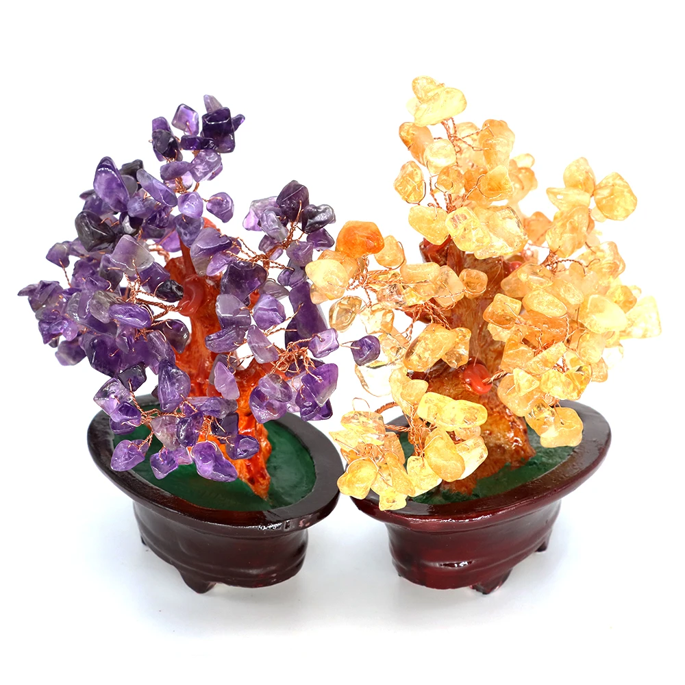 Natural Amethyst Citrine Creative Fortune Tree Healing Crystal Chinese Feng Shui Money Tree Bring Treasure Luck Home Decoration solar led wall light outdoor waterproof home patio garden arrangement terrace balcony atmosphere decoration solar night lamp