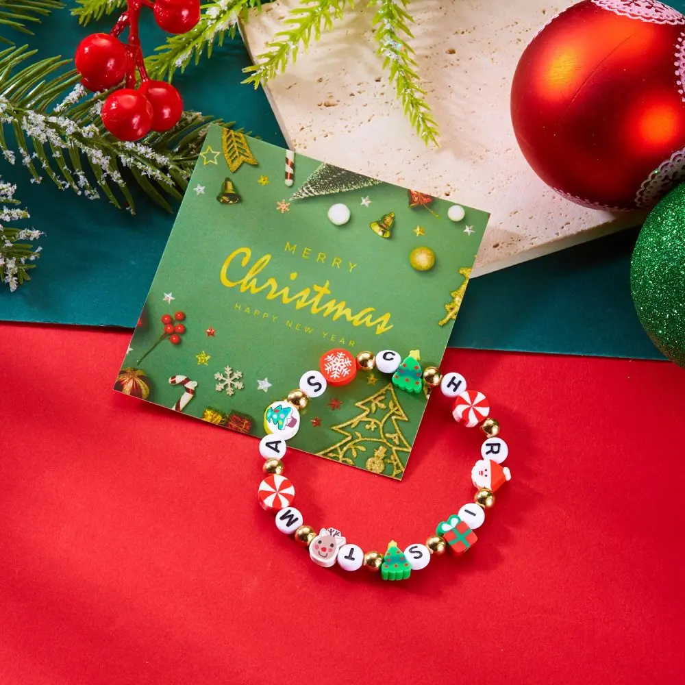 New Christmas Themed Bracelet Unisex Snowflake Deer Tree Santa Claus Pattern Poly Clay Braclet Great For Yourself Or As A Gift