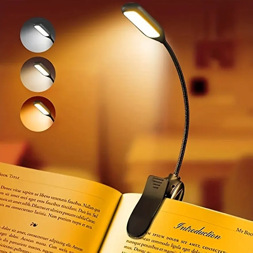 Rechargeable Book Reading Light Lamp, LED Book Light for Reading in Bed - Eye Caring Adjustable Brightness 3 Color Temperatures