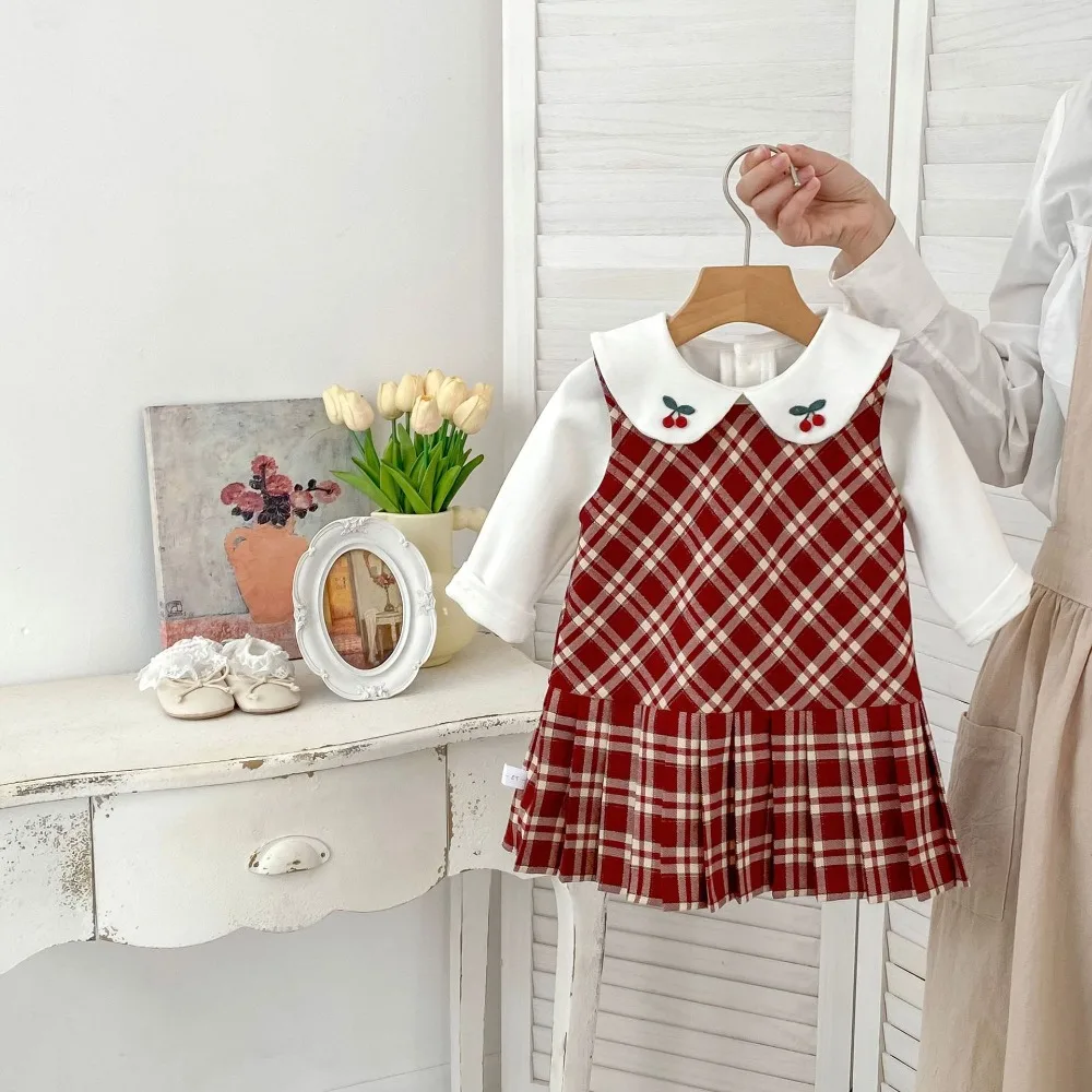 

2025 Autumn Children Girl Dress 0-5Years Princess Kids Plaid A-line Dresses Long Sleeve Peter Pan Collar Shirt Outfits Clothes
