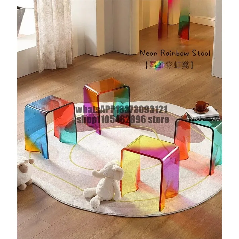 Small stool acrylic transparent Rubik's cube rainbow household shoe change low stool living room coffee table chair makeup stool