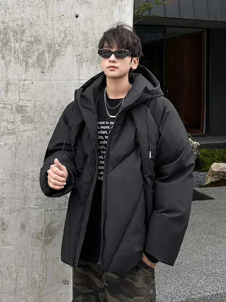 شخصية مقنعين سترة منفوخة الرجال الشتاء سميكة أسفل القطن سترات الشارع نمط مبطن معطف دافئ فائدة ملابس خارجية