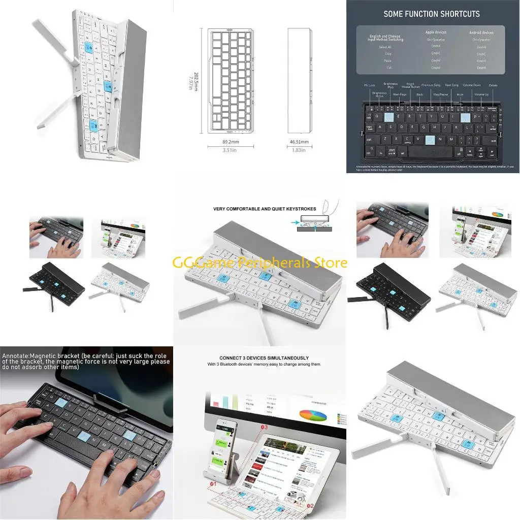 

U55B Foldable Bluetooth-compatible Keyboard Portable Wireless Keyboard for 3 Devices