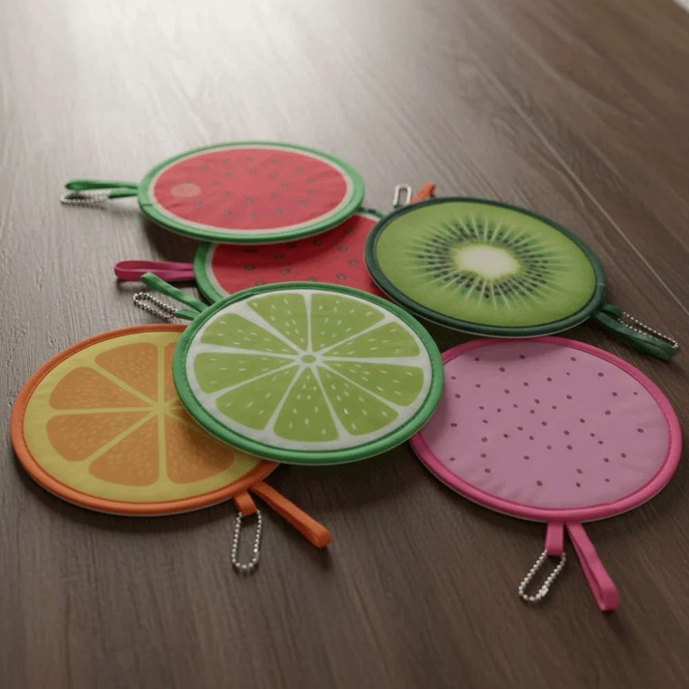 Portable Round Foldable Hand Fans Fruit Style Cartoon Handheld Folding Fan Round Shape Foldable Design Cooling Fans