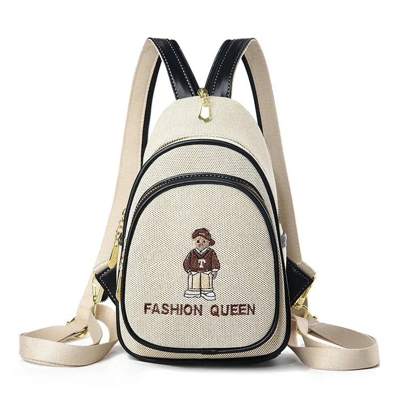 

Embroidered Canvas Small Backpack 2025 Unisex New Versatile Single Shoulder Crossbody Cartoon Teddy Bear Chest Bag Shoulder Bag