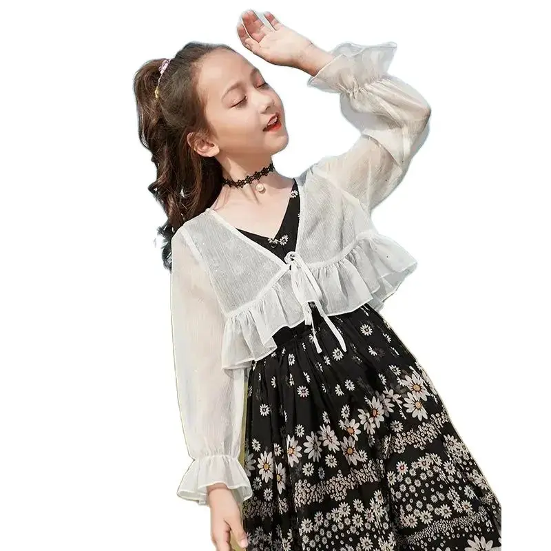 Kids Girls White Chiffon Mesh Wraps Cape Children Bolero Short Wedding Jacket Summer Dress Party Shawls Cape Top Cover Up Coat