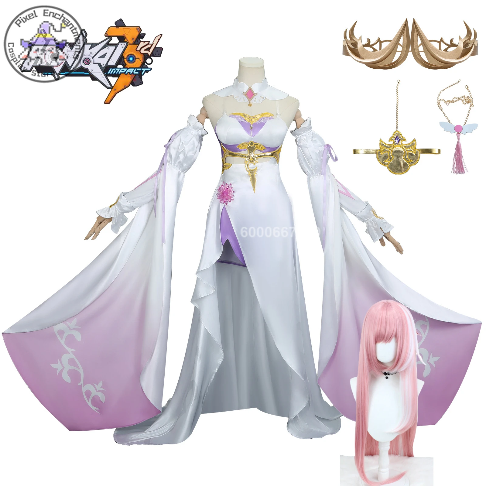 

Game Honkai Impact 3 Elysia Hot Sale Cosplay Costume Angel Returns Powder White Uniform Wig Sexy Carnival Christmas Party Suit